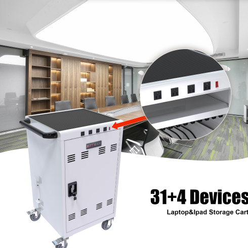 White Steel Mobile Charging Cart and Cabinet for Laptops & Tablets