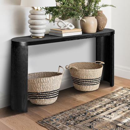 Black Oval Console Table with Curved Legs - 60 Inch Entryway or Sofa Table
