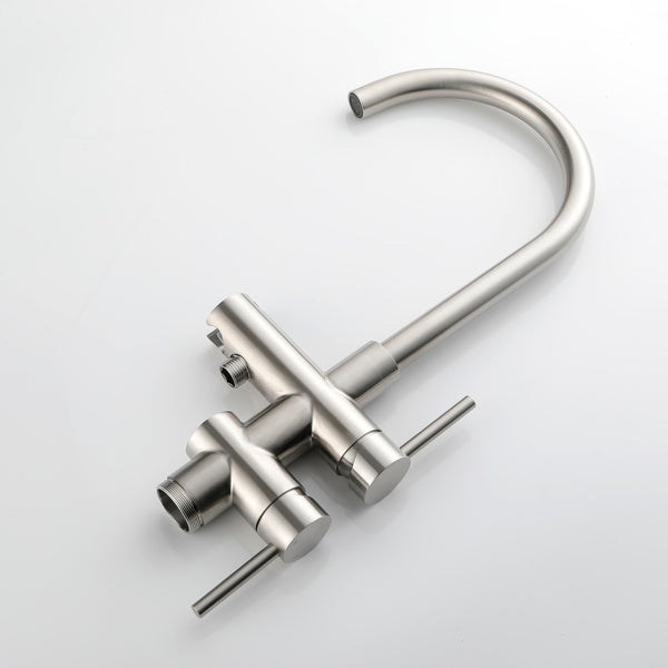 Brushed Nickel Freestanding Tub Filler with Handheld Shower