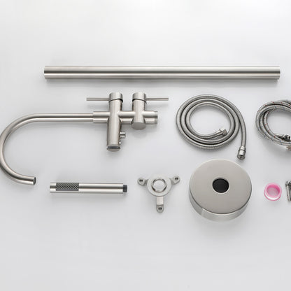 Brushed Nickel Freestanding Tub Filler with Handheld Shower