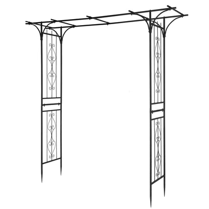 Black Wrought Iron Flat Top Garden Arch Trellis, 7.1ft