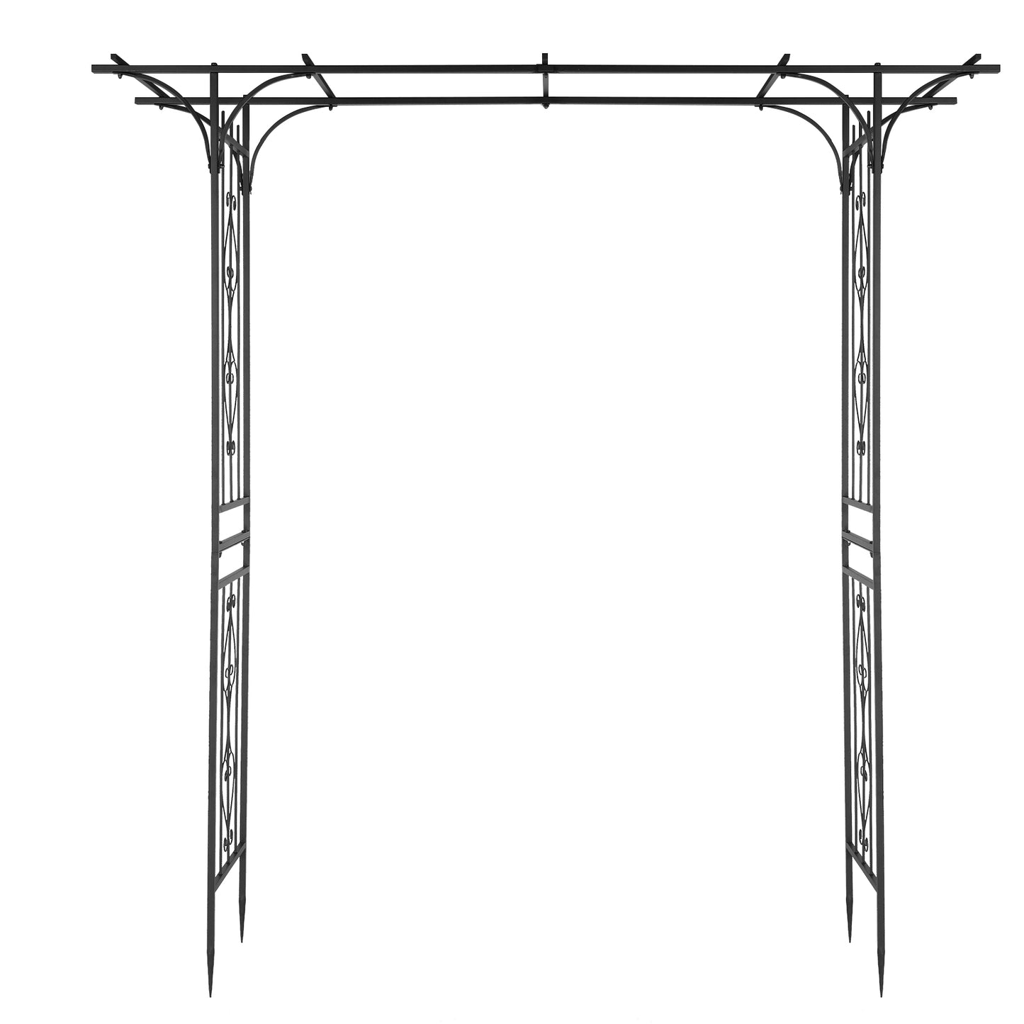 Black Wrought Iron Flat Top Garden Arch Trellis, 7.1ft