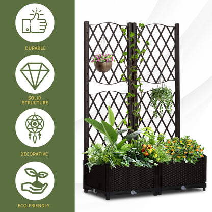 Carbon Wicker Tall Trellis Planter Box with Drainage - 48" High
