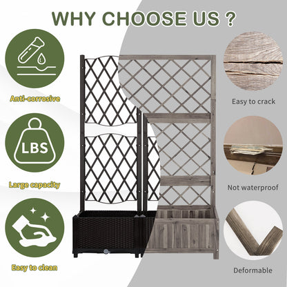 Carbon Wicker Tall Trellis Planter Box with Drainage - 48" High