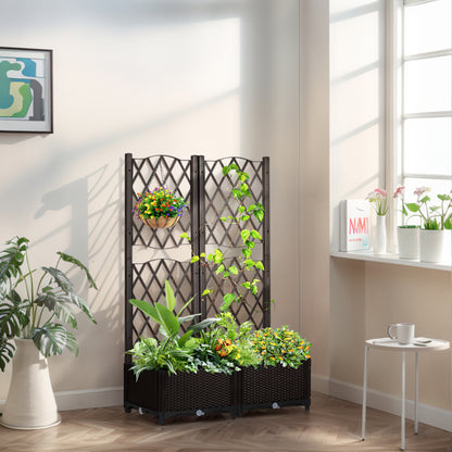 Carbon Wicker Tall Trellis Planter Box with Drainage - 48" High