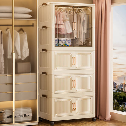 Foldable Multi-Layer Storage Cabinet with Transparent Doors