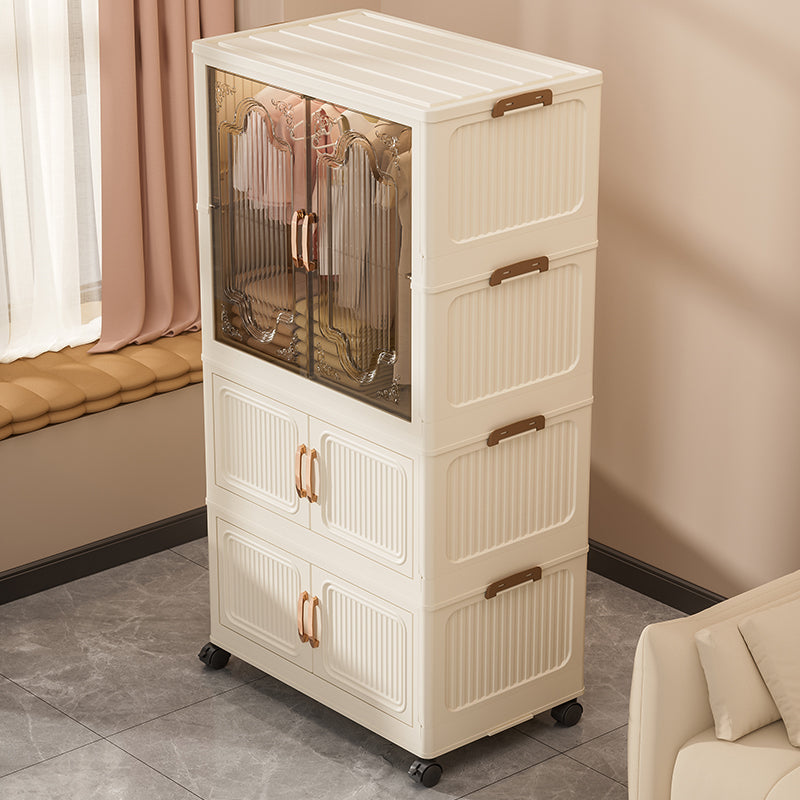 Foldable Multi-Layer Storage Cabinet with Transparent Doors