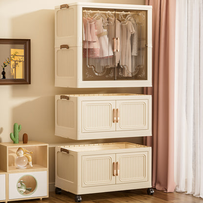 Foldable Multi-Layer Storage Cabinet with Transparent Doors