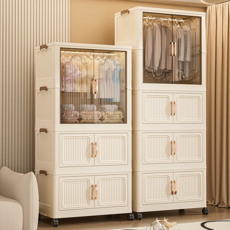 Foldable Multi-Layer Storage Cabinet with Transparent Doors