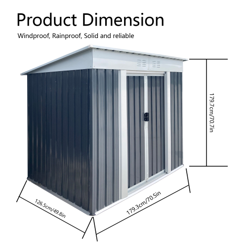Gray 6x4 ft Metal Outdoor Storage Shed with Pent Roof