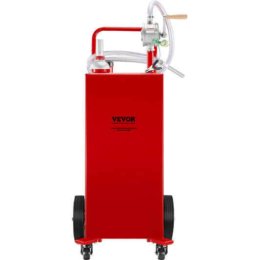 30 Gallon Portable Fuel Caddy with Manual Pump and Wheels – Red