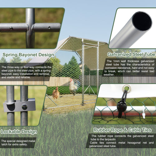 Large Metal Walk-In Chicken Coop with Waterproof Cover, 10x6 ft