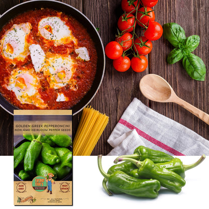 Pepperoncini Peppers Seeds Golden Greek - Pack of 30 Italian Hot Pepper Seeds - Heirloom Seeds Non GMO Organic & High Germination, Yellow Capsicum Annum Seeds for Planting Vegetables