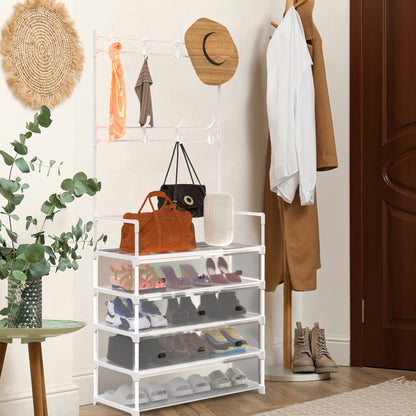 White 5-Tier Entryway Coat and Shoe Rack with Hooks