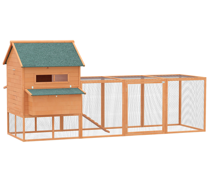 Wooden Chicken Coop with Nesting Box and Run for 8-10 Chickens – Lockable Backyard Hen House, Orange
