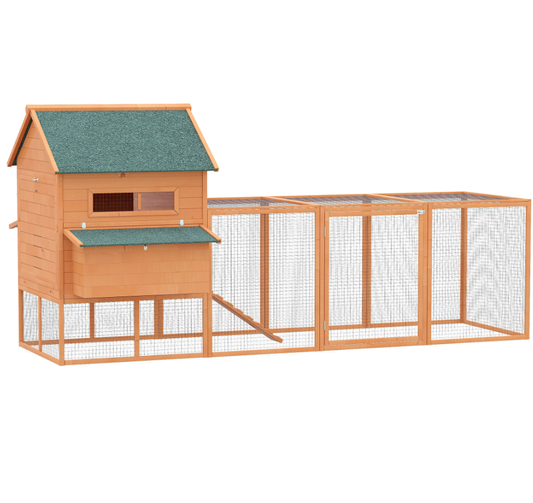 Wooden Chicken Coop with Nesting Box and Run for 8-10 Chickens – Lockable Backyard Hen House, Orange