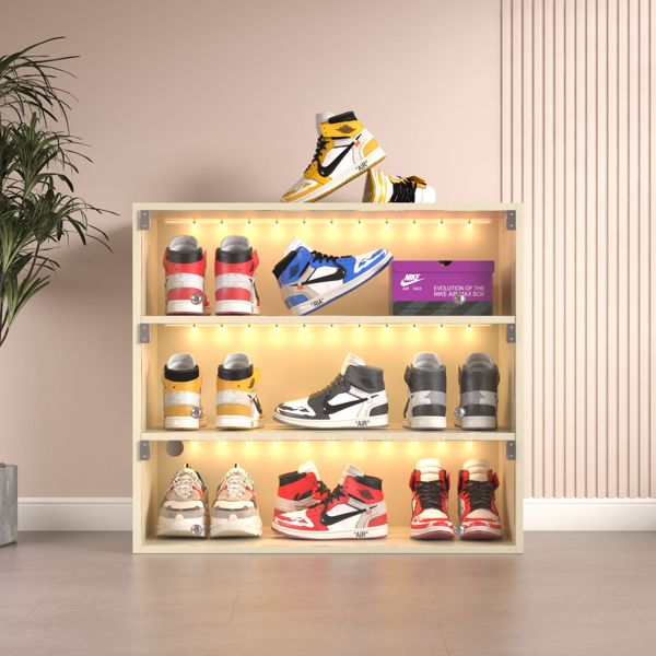 Off-White LED Wooden Sneaker Display Box with Glass Doors
