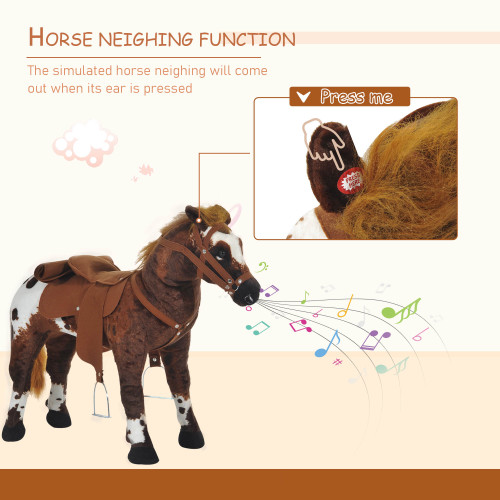 Brown Sound-Making Plush Ride-On Horse for Toddlers