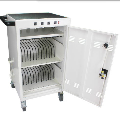 White Steel Mobile Charging Cart and Cabinet for Laptops & Tablets