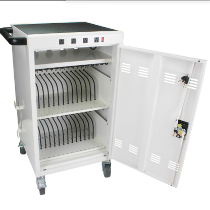 White Steel Mobile Charging Cart and Cabinet for Laptops & Tablets