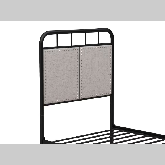 Beige Linen Upholstered Double Platform Bed Frame with Headboard