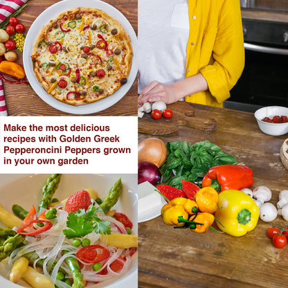 Pepperoncini Peppers Seeds Golden Greek - Pack of 30 Italian Hot Pepper Seeds - Heirloom Seeds Non GMO Organic & High Germination, Yellow Capsicum Annum Seeds for Planting Vegetables