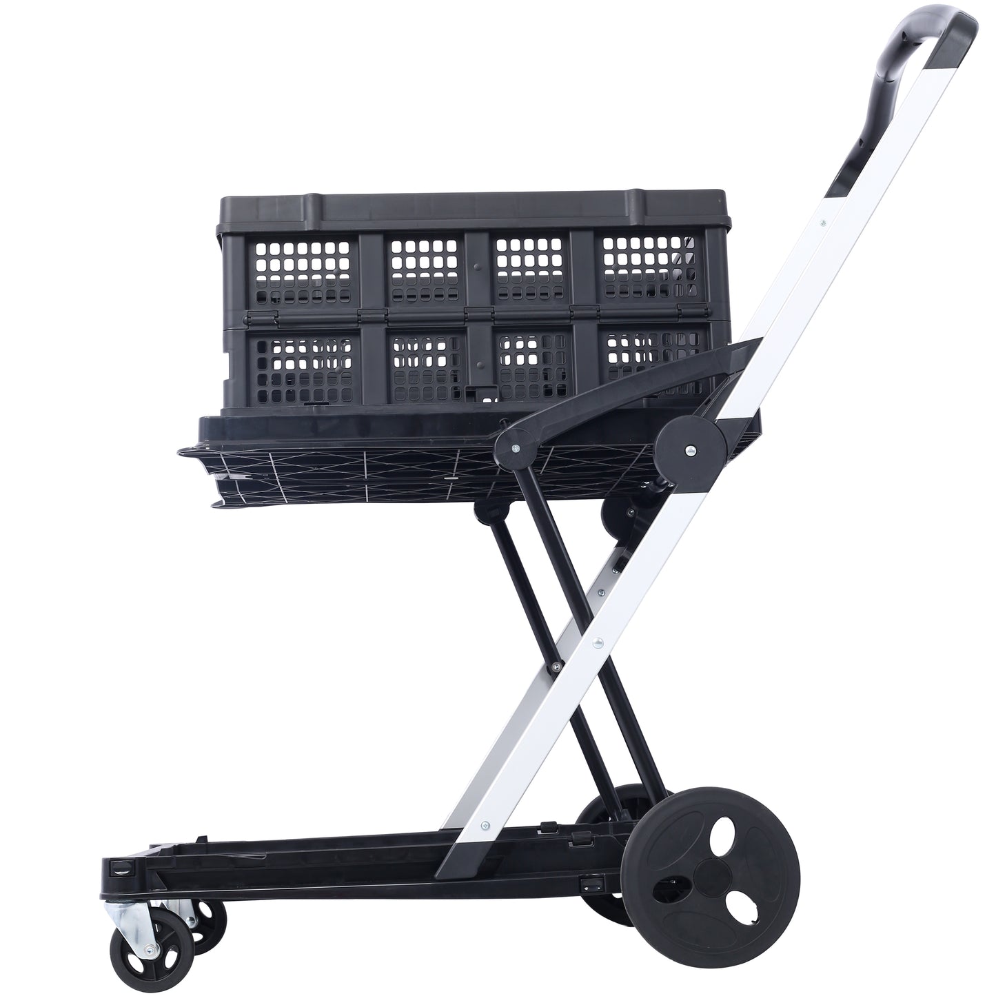 Foldable Heavy-Duty Utility Cart with Basket and Swivel Wheels