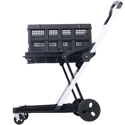 Foldable Heavy-Duty Utility Cart with Basket and Swivel Wheels