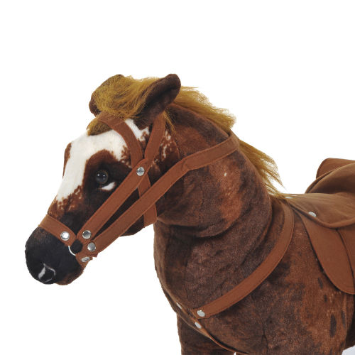 Brown Sound-Making Plush Ride-On Horse for Toddlers