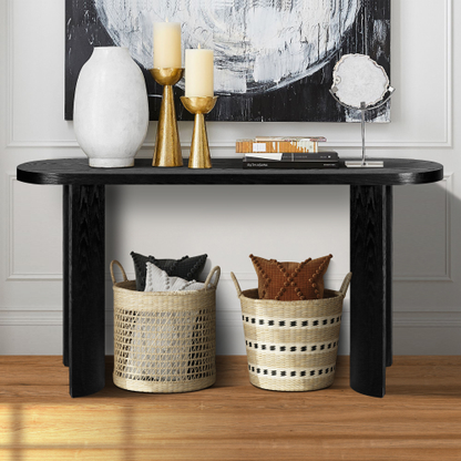 Black Oval Console Table with Curved Legs - 60 Inch Entryway or Sofa Table