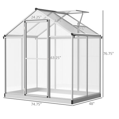 4x6 Clear Polycarbonate Walk-In Greenhouse with Roof Vent