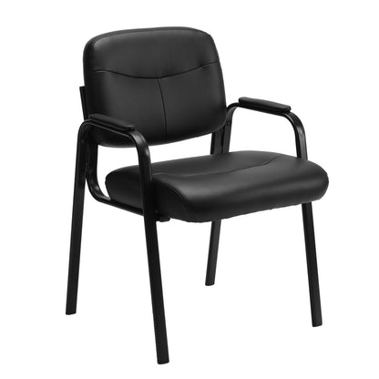 Black Leather Office Guest Chair with Padded Arms