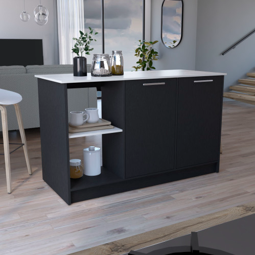 Juniper Light Oak Kitchen Island with Shelves and Cabinets