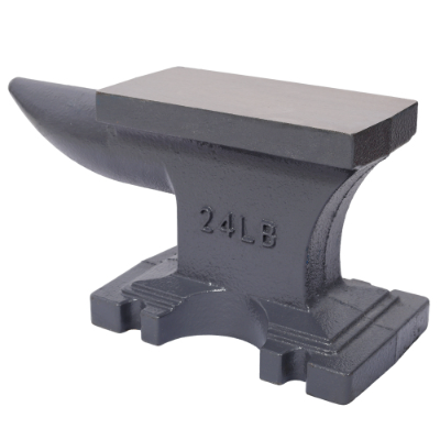 24LB Cast Iron Blacksmith Anvil with Round Horn and Stable Base - Gray