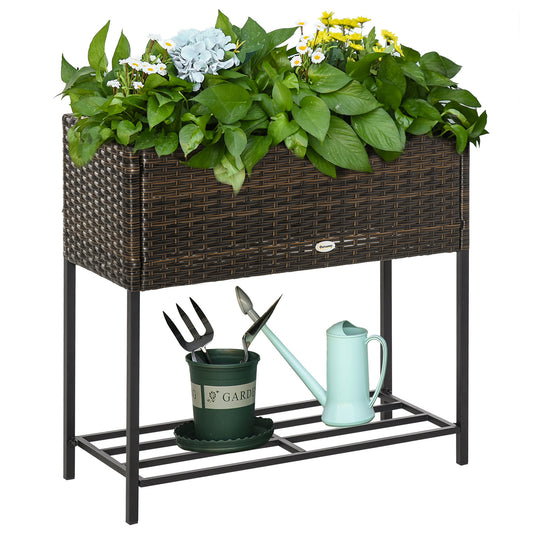 28" Elevated Rattan Planter Box with Storage for Indoor & Outdoor Use