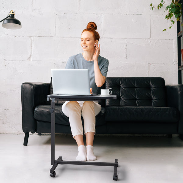 Adjustable Gray Overbed Laptop Table with Locking Wheels