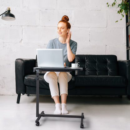 Adjustable Gray Overbed Laptop Table with Locking Wheels