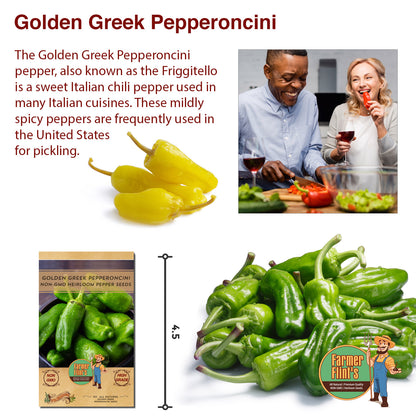 Pepperoncini Peppers Seeds Golden Greek - Pack of 30 Italian Hot Pepper Seeds - Heirloom Seeds Non GMO Organic & High Germination, Yellow Capsicum Annum Seeds for Planting Vegetables