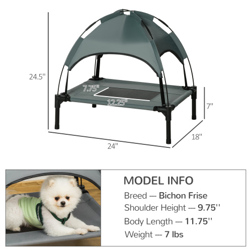 Gray Elevated Dog Bed with Canopy – 24 Inch Portable Pet Cot