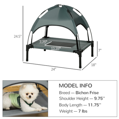 Gray Elevated Dog Bed with Canopy – 24 Inch Portable Pet Cot