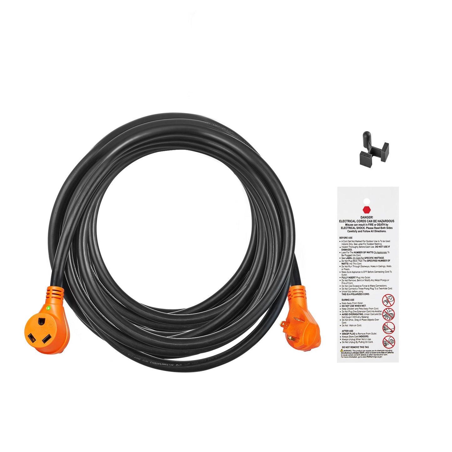 25 Ft 30 Amp RV Extension Power Cord with LED Indicator and 15A Adapter
