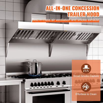 Stainless Steel Exhaust Hood for Food Trucks and Concession Trailers - 5FT Ventilation System