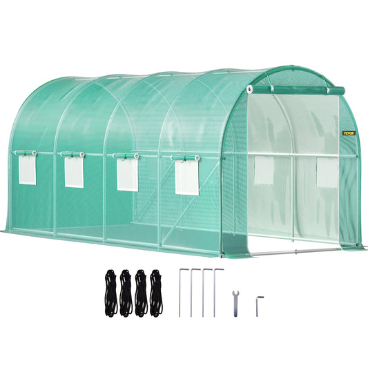 15x7 Portable Walk-In Tunnel Greenhouse with Roll-Up Windows and Zippered Door