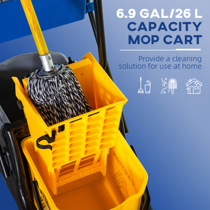 6.9 Gallon Commercial Mop Bucket with Side Press Wringer and Wheels - Yellow