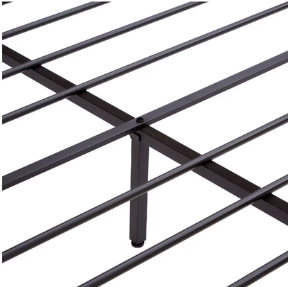 Full-Size Metal Platform Bed with Wood Headboard, USB Ports & LED Lighting