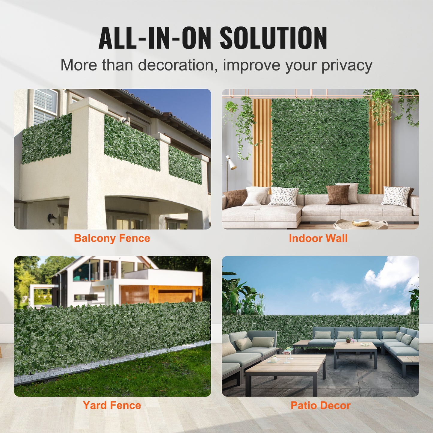 Artificial Ivy Privacy Fence with Green Mesh Backing - 96 x 72 in