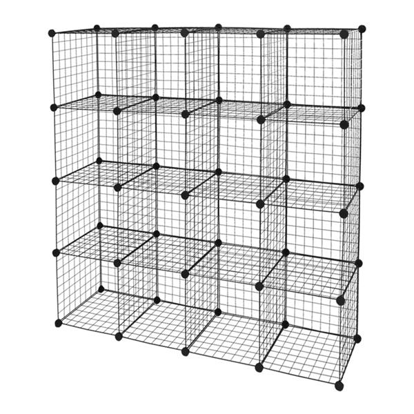 16-Cube Black Metal Wire Storage Organizer