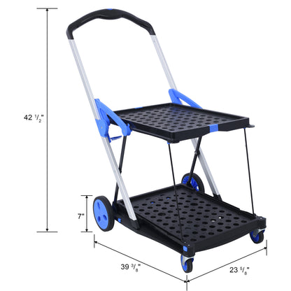 Foldable Two-Tier Utility Cart with Removable Basket