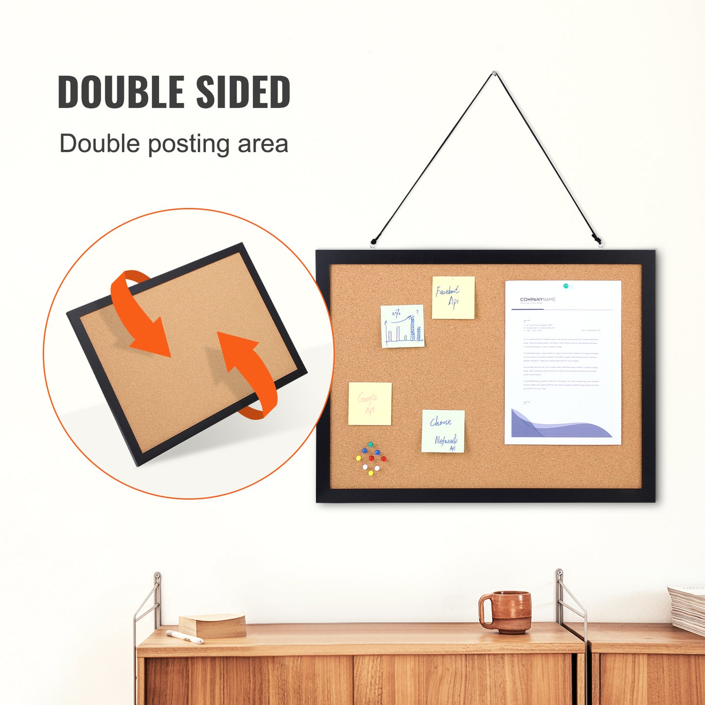 Double-Sided Cork Bulletin Board for Home and Office