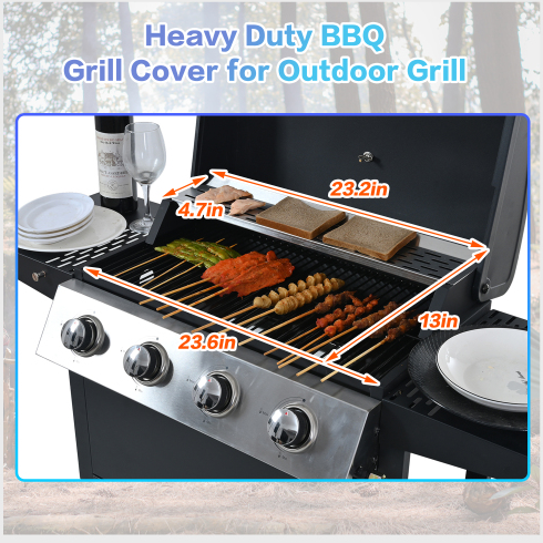 Stainless Steel 4-Burner Propane Gas Grill with Wheels and Shelves